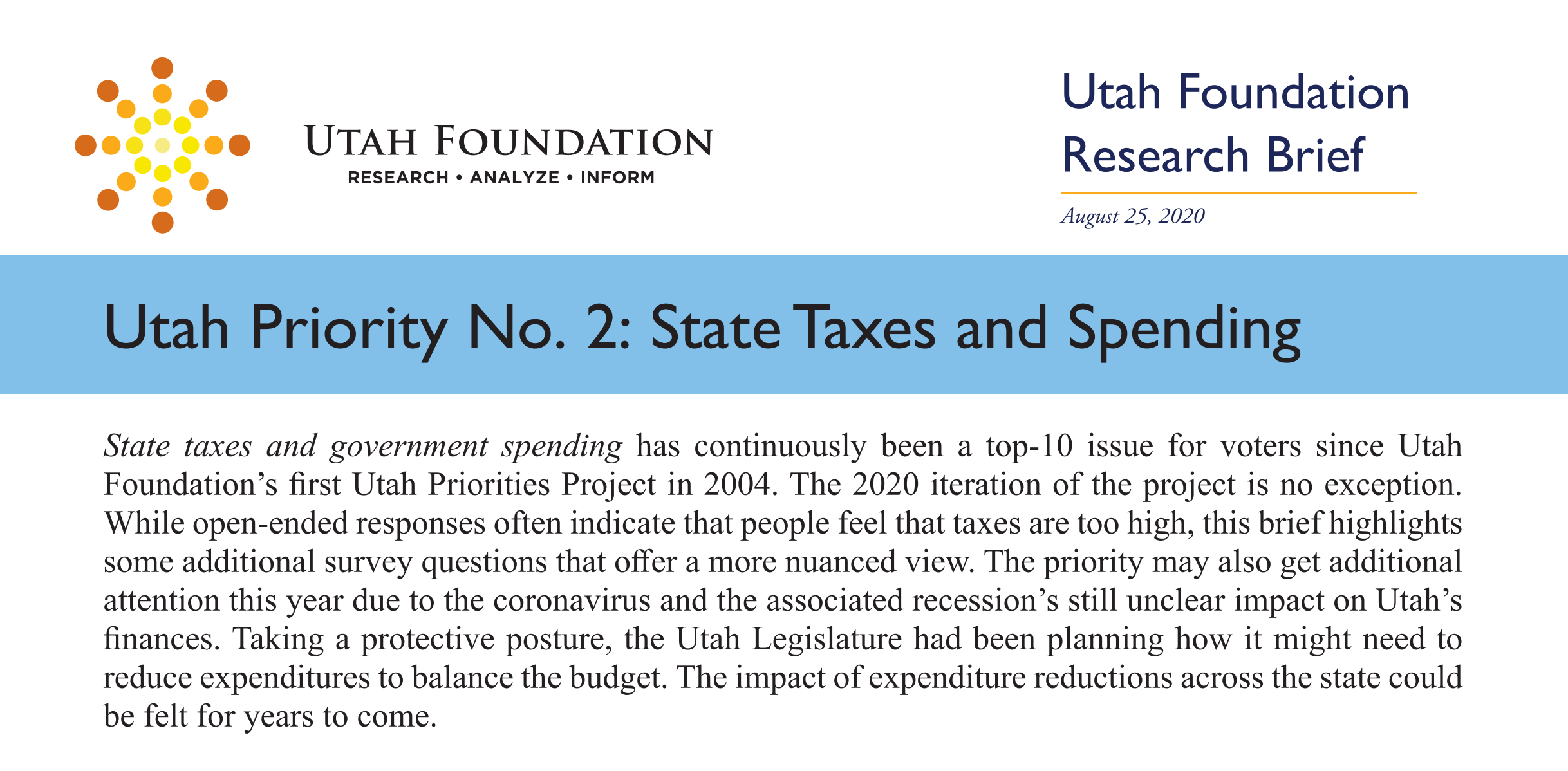 Utah Priorities 2020 Utah Priority No. 2 State Taxes and Spending